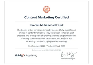 View the Content Marketing Certified certificate from HubSpot Academy