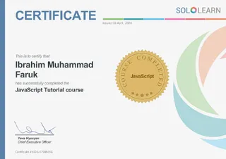 View the JavaScript Tutorial course certificate from SoloLearn
