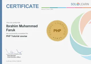 View the PHP Tutorial course certificate from SoloLearn