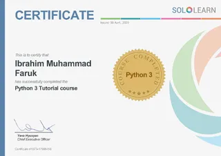 View the Python 3 Tutorial course certificate from SoloLearn